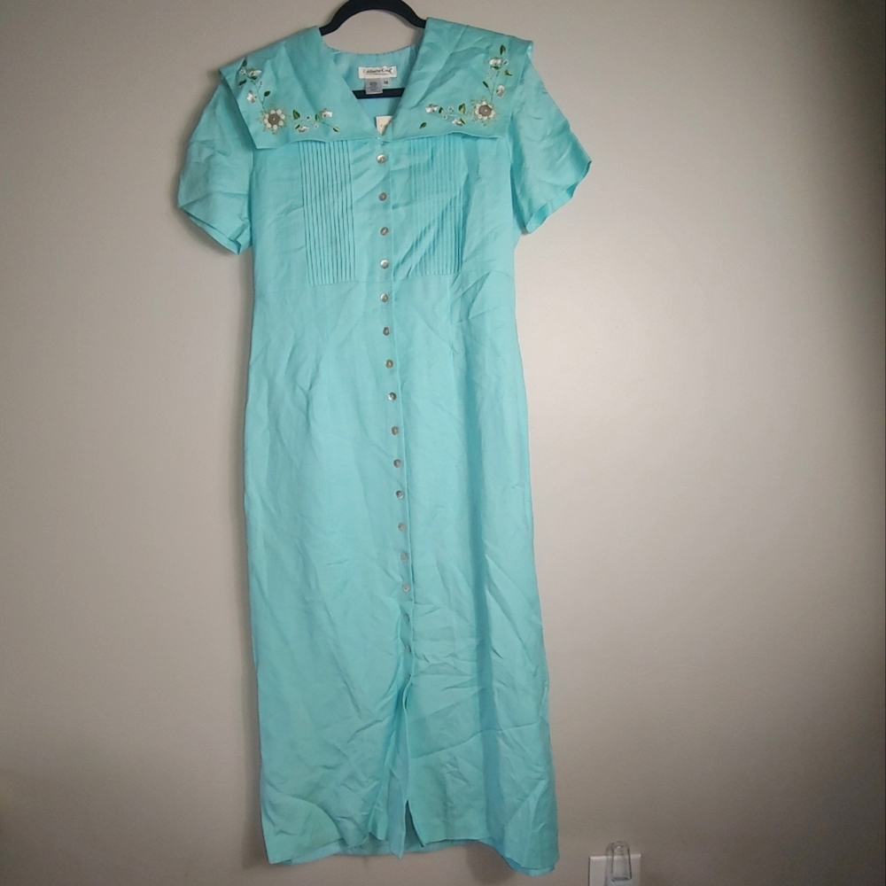 10 NWT Coldwater Creek Blue Beaded Sailor Collar 90's Maxi Dress